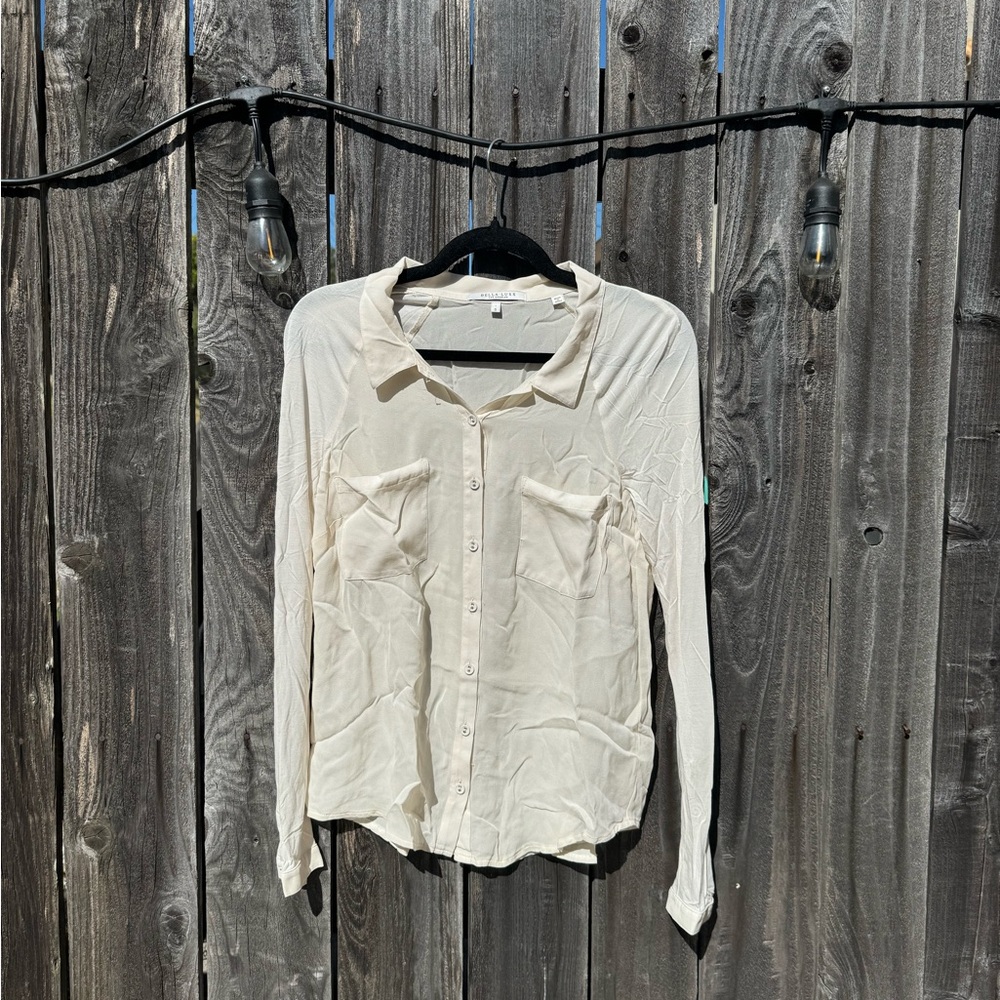 Bella Luxx Los Angeles Semi Sheer Cream Colored Silk Button Down Top size Small